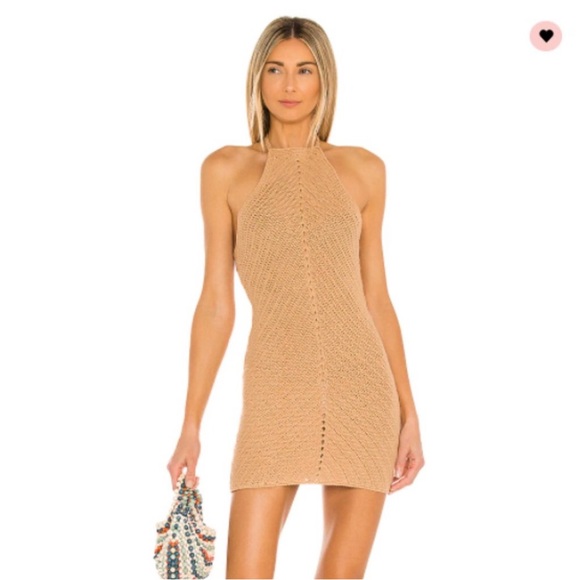 Lovers + Friends Equator Knit Halter Mini Dress Tan Crochet Size Small - Picture 1 of 12